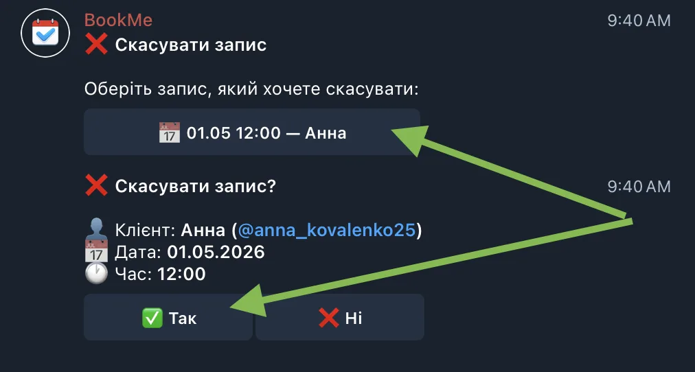 Cancel booking confirmation