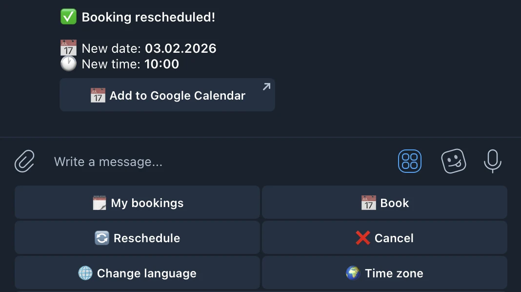 Reschedule confirmation